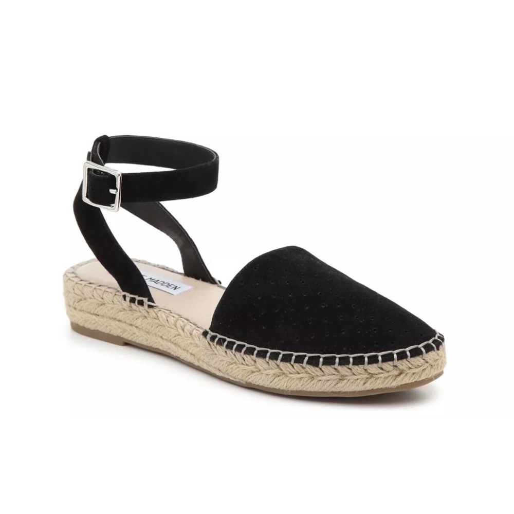 Steve Madden Lesko Espadrille Flat Suede Sandal Women’s 8 Black
